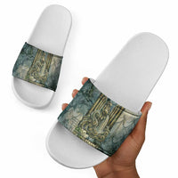 Khnum Ancient Egyptian Slide Sandals with Smoky Leaf, Ram Head Emblem, and Guardian of the Cataract - Wonder Print Shop