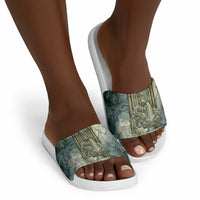 Khnum Ancient Egyptian Slide Sandals with Smoky Leaf, Ram Head Emblem, and Guardian of the Cataract - Wonder Print Shop