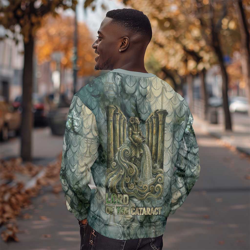 Khnum Ancient Egyptian Sweatshirt with Smoky Leaf, Ram Head Emblem, and Guardian of the Cataract - Wonder Print Shop