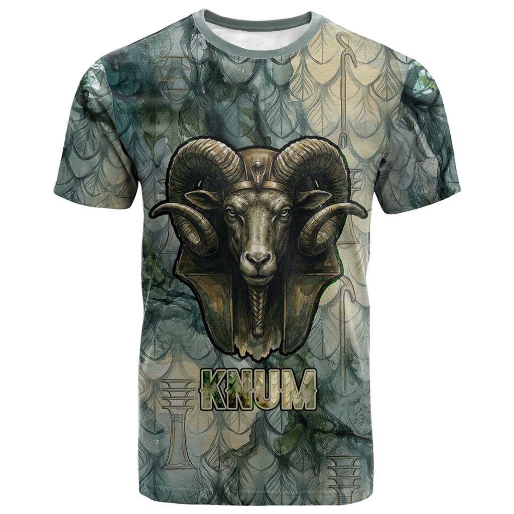 Khnum Ancient Egyptian T shirt with Smoky Leaf, Ram Head Emblem, and Guardian of the Cataract - Wonder Print Shop
