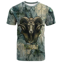 Khnum Ancient Egyptian T shirt with Smoky Leaf, Ram Head Emblem, and Guardian of the Cataract - Wonder Print Shop