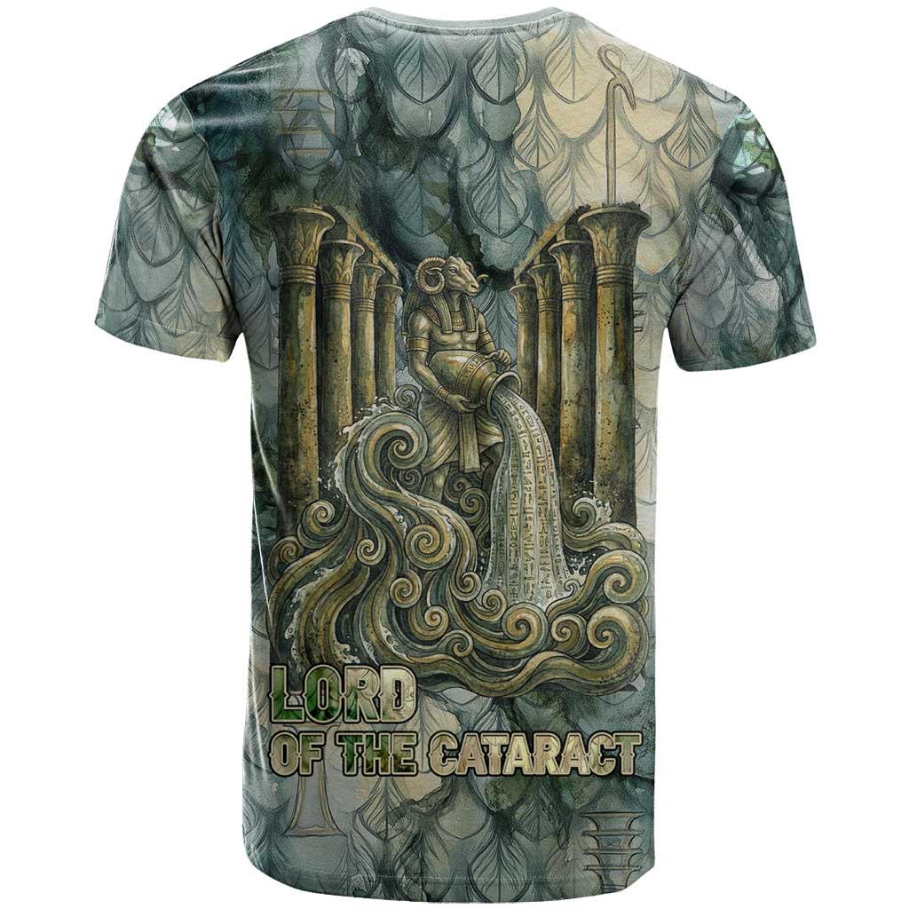 Khnum Ancient Egyptian T shirt with Smoky Leaf, Ram Head Emblem, and Guardian of the Cataract - Wonder Print Shop