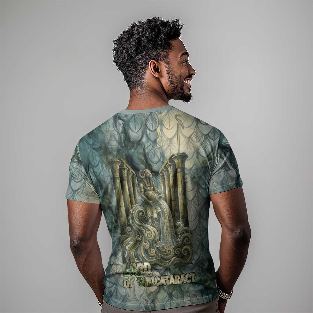 Khnum Ancient Egyptian T shirt with Smoky Leaf, Ram Head Emblem, and Guardian of the Cataract - Wonder Print Shop