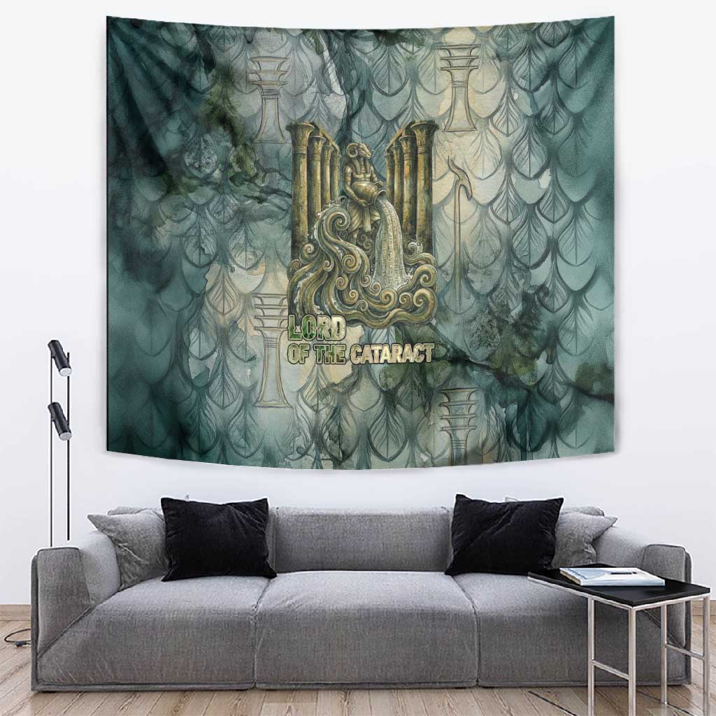 Khnum Ancient Egyptian Tapestry with Smoky Leaf, Ram Head Emblem, and Guardian of the Cataract - Wonder Print Shop
