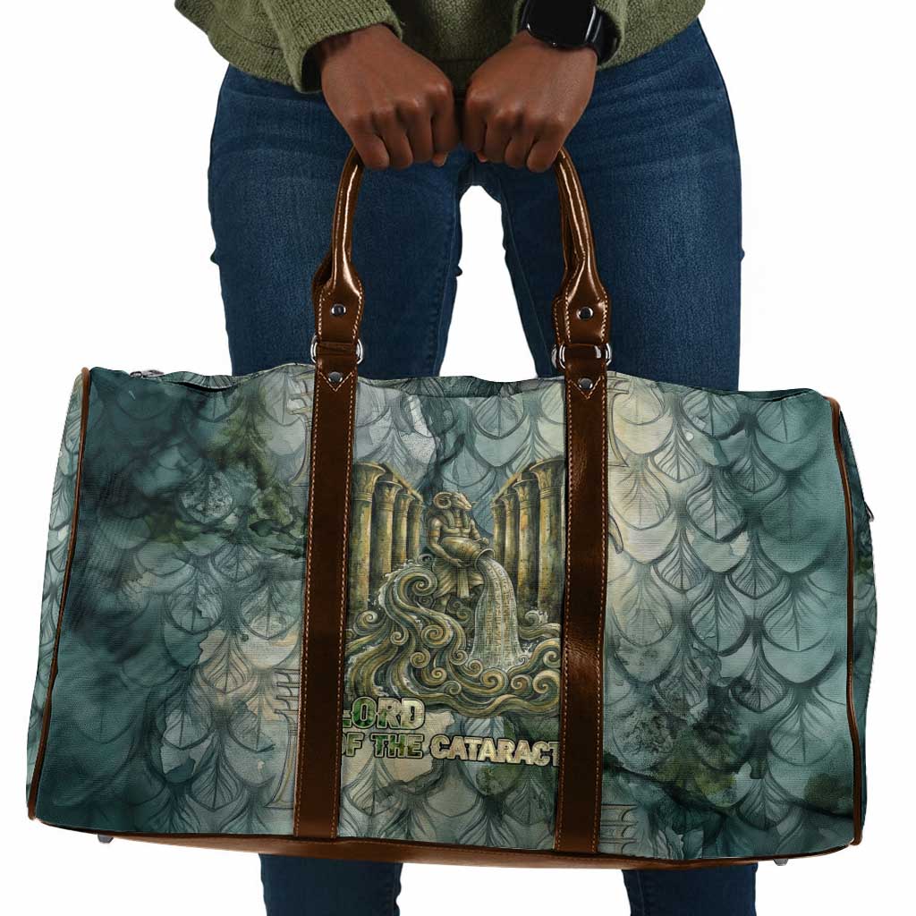 Khnum Ancient Egyptian Travel Bag with Smoky Leaf, Ram Head Emblem, and Guardian of the Cataract - Wonder Print Shop