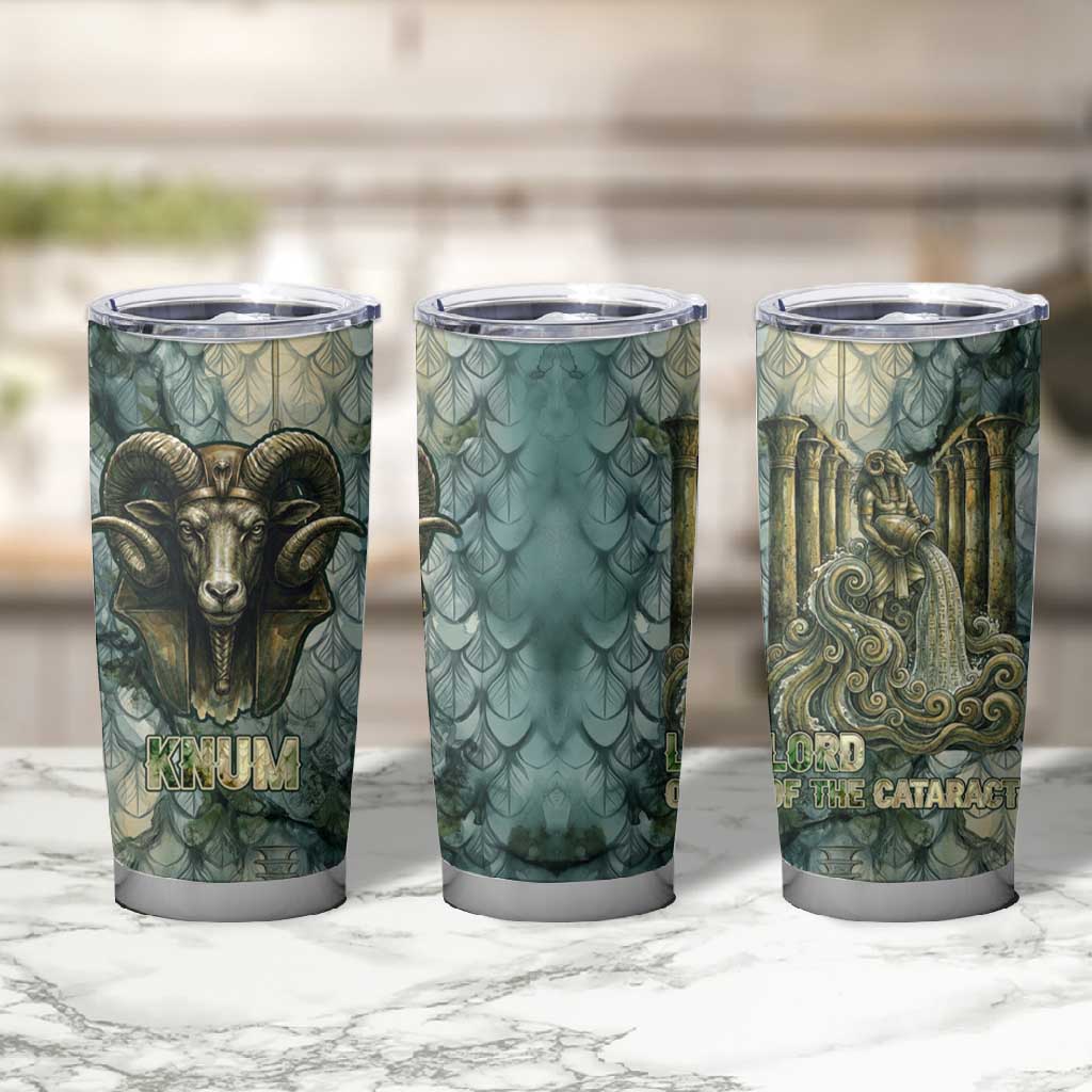 Khnum Ancient Egyptian Tumbler Cup with Smoky Leaf, Ram Head Emblem, and Guardian of the Cataract - Wonder Print Shop