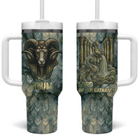 Khnum Ancient Egyptian Tumbler With Handle with Smoky Leaf, Ram Head Emblem, and Guardian of the Cataract - Wonder Print Shop
