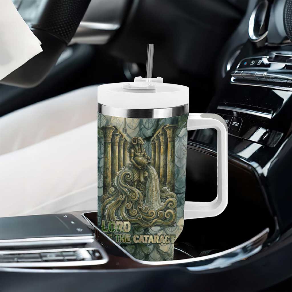 Khnum Ancient Egyptian Tumbler With Handle with Smoky Leaf, Ram Head Emblem, and Guardian of the Cataract - Wonder Print Shop