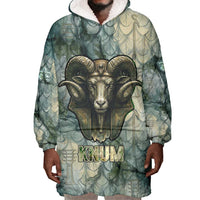 Khnum Ancient Egyptian Wearable Blanket Hoodie with Smoky Leaf, Ram Head Emblem, and Guardian of the Cataract - Wonder Print Shop
