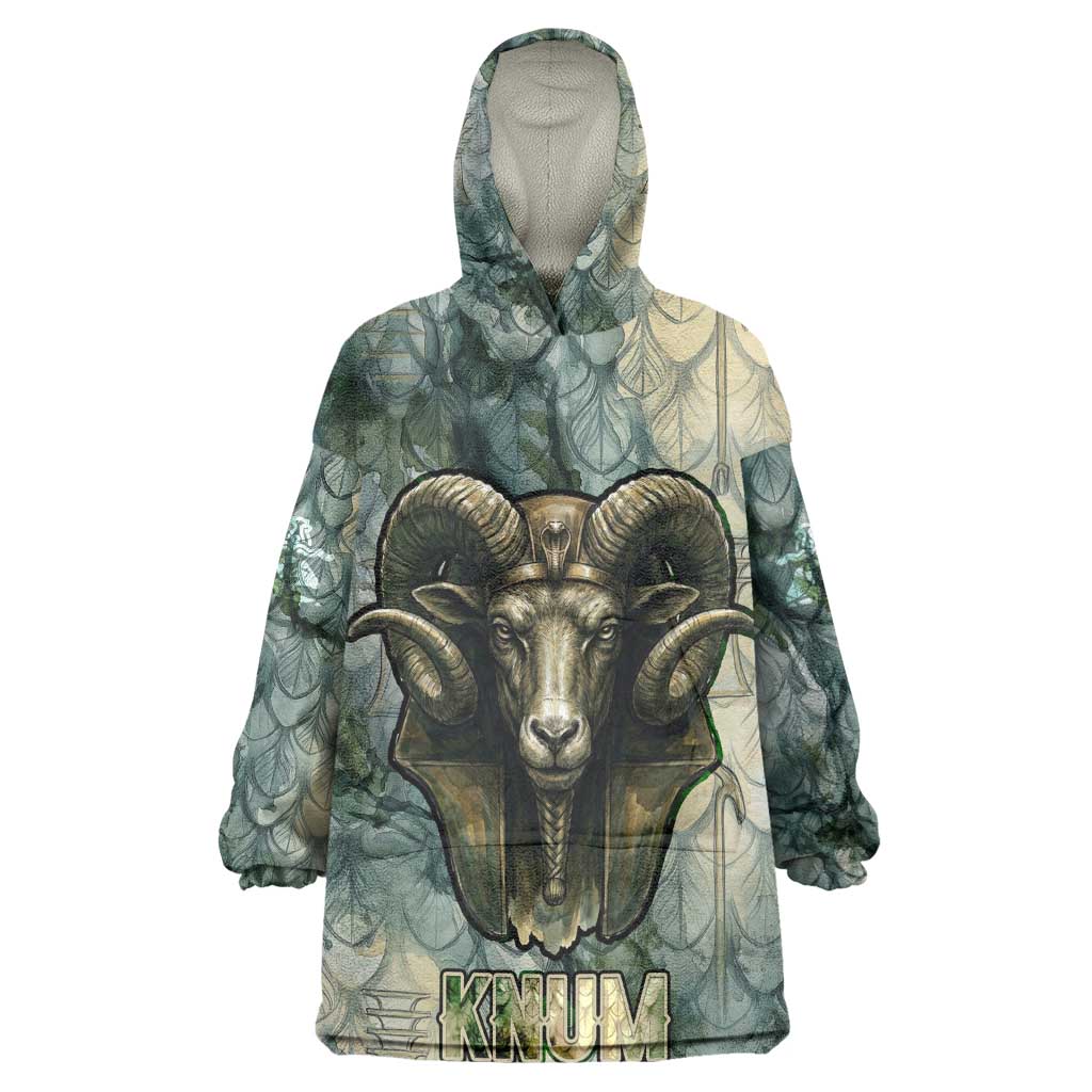 Khnum Ancient Egyptian Wearable Blanket Hoodie with Smoky Leaf, Ram Head Emblem, and Guardian of the Cataract - Wonder Print Shop