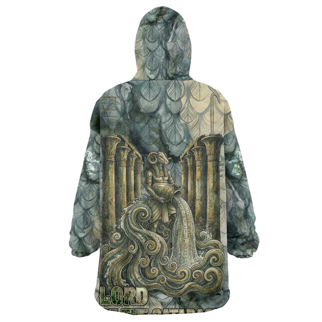 Khnum Ancient Egyptian Wearable Blanket Hoodie with Smoky Leaf, Ram Head Emblem, and Guardian of the Cataract - Wonder Print Shop