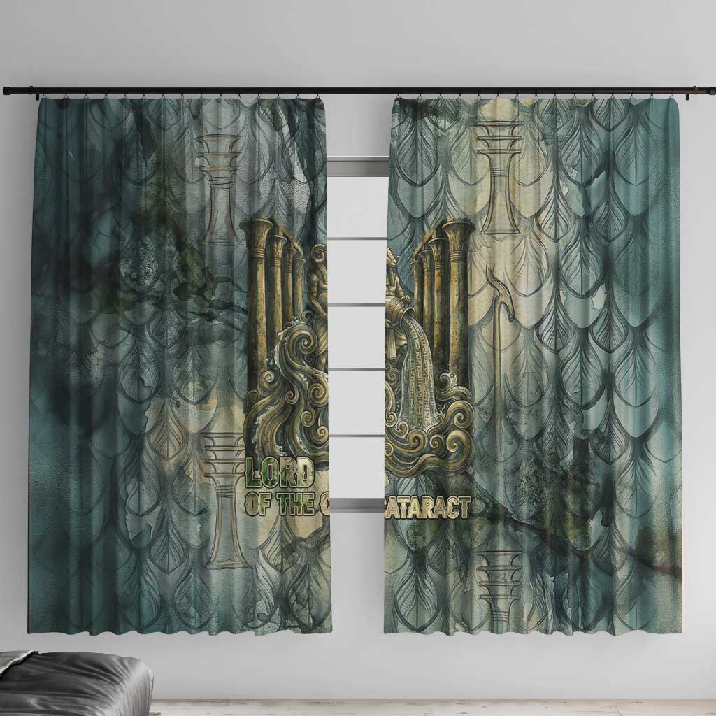 Khnum Ancient Egyptian Window Curtain with Smoky Leaf, Ram Head Emblem, and Guardian of the Cataract - Wonder Print Shop