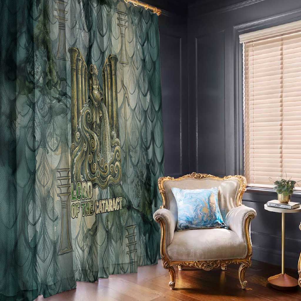 Khnum Ancient Egyptian Window Curtain with Smoky Leaf, Ram Head Emblem, and Guardian of the Cataract - Wonder Print Shop