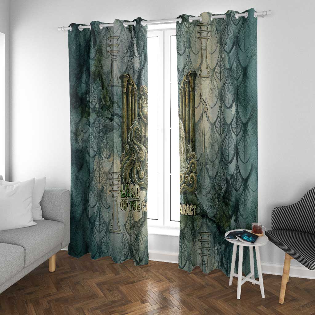 Khnum Ancient Egyptian Window Curtain with Smoky Leaf, Ram Head Emblem, and Guardian of the Cataract - Wonder Print Shop