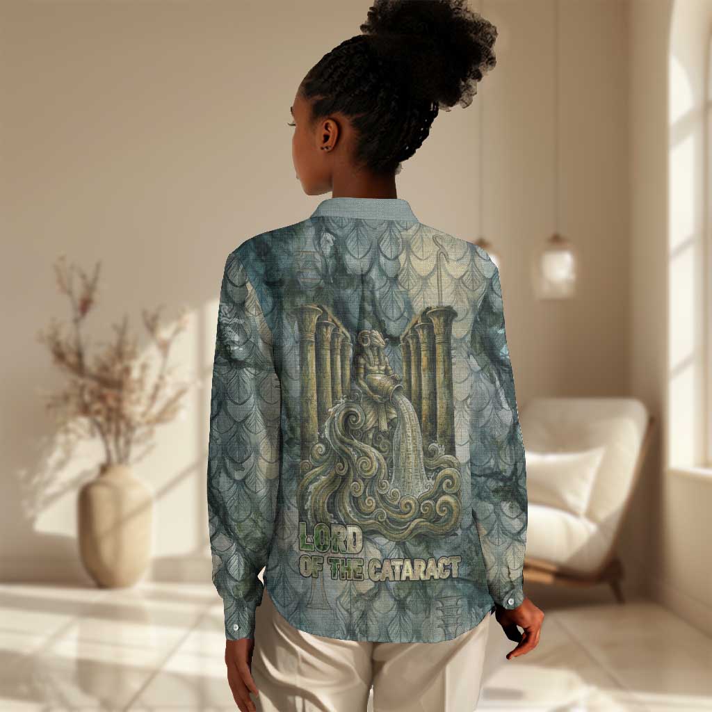 Khnum Ancient Egyptian Women Casual Shirt with Smoky Leaf, Ram Head Emblem, and Guardian of the Cataract - Wonder Print Shop