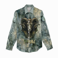 Khnum Ancient Egyptian Women Casual Shirt with Smoky Leaf, Ram Head Emblem, and Guardian of the Cataract - Wonder Print Shop