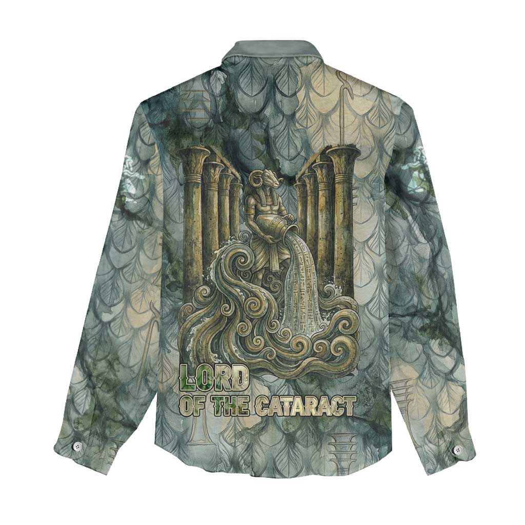 Khnum Ancient Egyptian Women Casual Shirt with Smoky Leaf, Ram Head Emblem, and Guardian of the Cataract - Wonder Print Shop