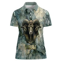 Khnum Ancient Egyptian Women Polo Shirt with Smoky Leaf, Ram Head Emblem, and Guardian of the Cataract - Wonder Print Shop