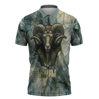 Khnum Ancient Egyptian Zipper Polo Shirt with Smoky Leaf, Ram Head Emblem, and Guardian of the Cataract - Wonder Print Shop