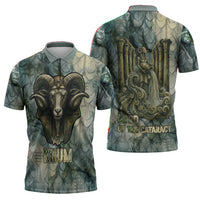 Khnum Ancient Egyptian Zipper Polo Shirt with Smoky Leaf, Ram Head Emblem, and Guardian of the Cataract - Wonder Print Shop