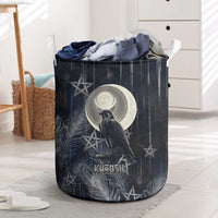 Khonsu Laundry Basket Ancient Egyptian Dark Feather Pattern, Moonlit Raven Symbol, and Eye Lotus - Wonder Print Shop