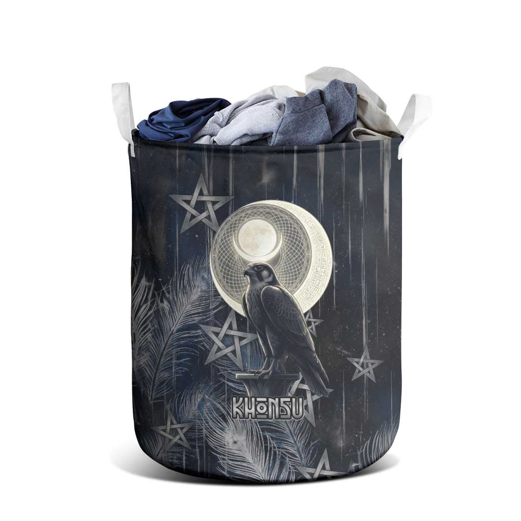 Khonsu Laundry Basket Ancient Egyptian Dark Feather Pattern, Moonlit Raven Symbol, and Eye Lotus - Wonder Print Shop