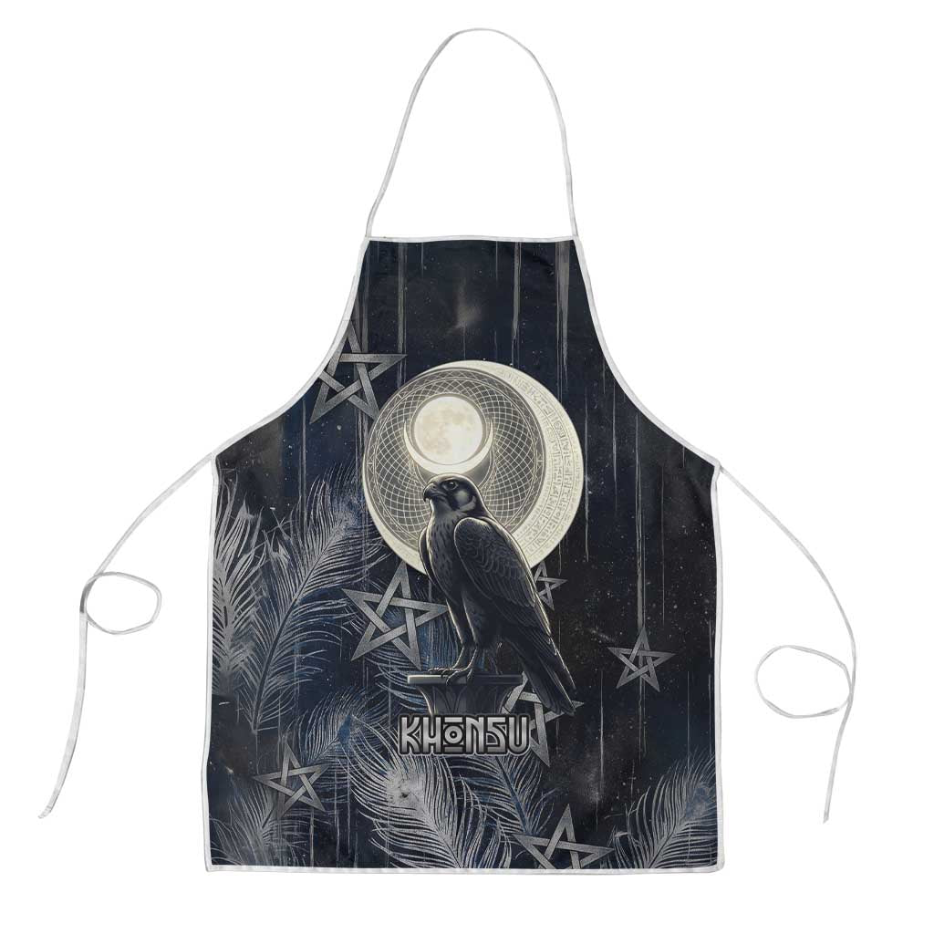 Khonsu Apron Ancient Egyptian Dark Feather Pattern, Moonlit Raven Symbol, and Eye Lotus - Wonder Print Shop