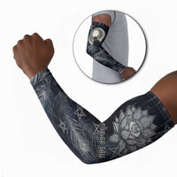 Khonsu Arm Sleeves Ancient Egyptian Dark Feather Pattern, Moonlit Raven Symbol, and Eye Lotus - Wonder Print Shop