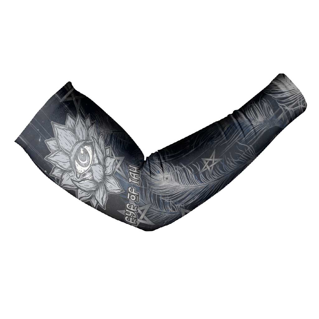 Khonsu Arm Sleeves Ancient Egyptian Dark Feather Pattern, Moonlit Raven Symbol, and Eye Lotus - Wonder Print Shop
