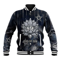 Khonsu Baseball Jacket Ancient Egyptian Dark Feather Pattern, Moonlit Raven Symbol, and Eye Lotus - Wonder Print Shop
