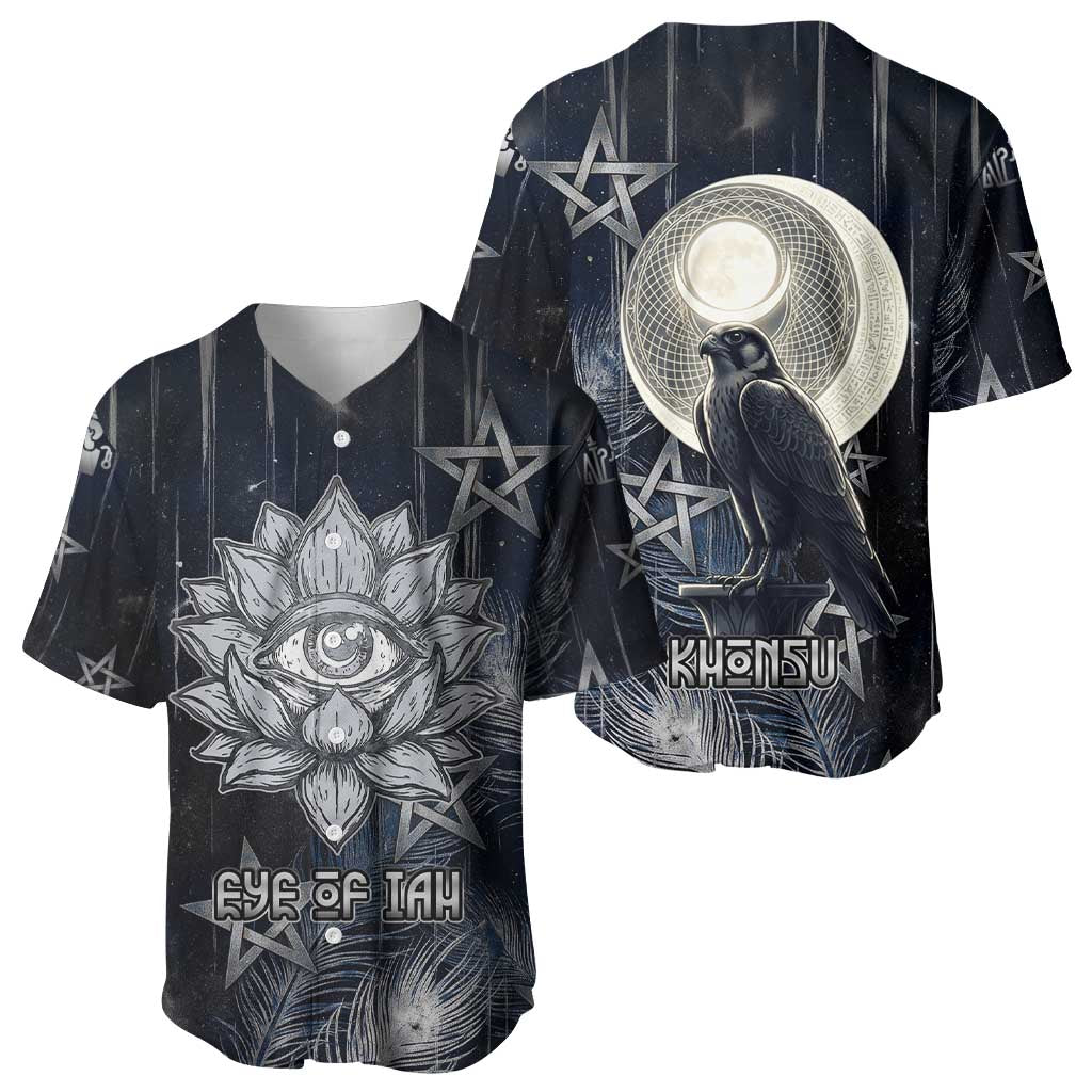 Khonsu Baseball Jersey Ancient Egyptian Dark Feather Pattern, Moonlit Raven Symbol, and Eye Lotus - Wonder Print Shop