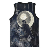 Khonsu Basketball Jersey Ancient Egyptian Dark Feather Pattern, Moonlit Raven Symbol, and Eye Lotus - Wonder Print Shop