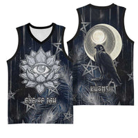Khonsu Basketball Jersey Ancient Egyptian Dark Feather Pattern, Moonlit Raven Symbol, and Eye Lotus - Wonder Print Shop