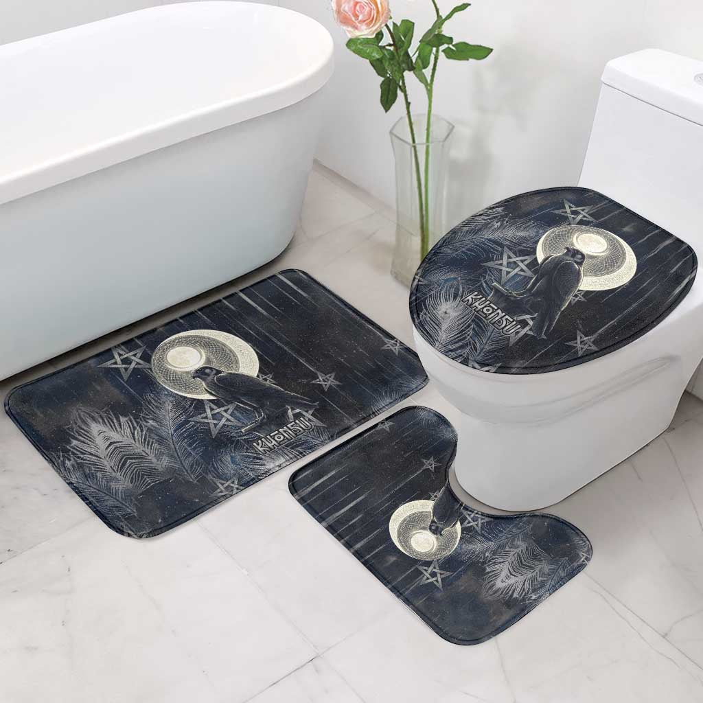 Khonsu Bathroom Set Ancient Egyptian Dark Feather Pattern, Moonlit Raven Symbol, and Eye Lotus - Wonder Print Shop