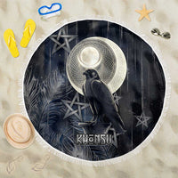 Khonsu Beach Blanket Ancient Egyptian Dark Feather Pattern, Moonlit Raven Symbol, and Eye Lotus - Wonder Print Shop