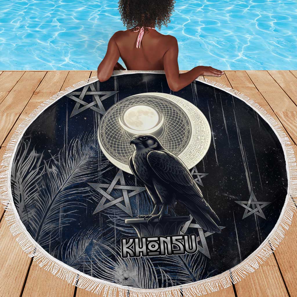 Khonsu Beach Blanket Ancient Egyptian Dark Feather Pattern, Moonlit Raven Symbol, and Eye Lotus - Wonder Print Shop