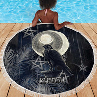 Khonsu Beach Blanket Ancient Egyptian Dark Feather Pattern, Moonlit Raven Symbol, and Eye Lotus - Wonder Print Shop