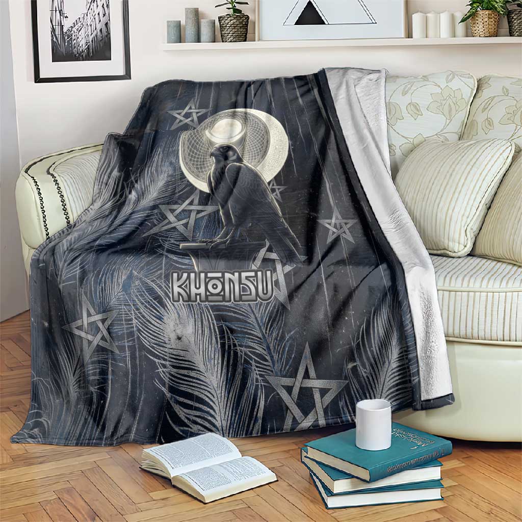 Khonsu Blanket Ancient Egyptian Dark Feather Pattern, Moonlit Raven Symbol, and Eye Lotus - Wonder Print Shop