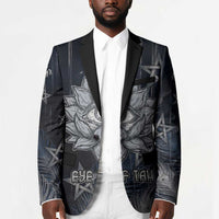 Khonsu Blazer Ancient Egyptian Dark Feather Pattern, Moonlit Raven Symbol, and Eye Lotus - Wonder Print Shop