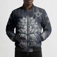 Khonsu Bomber Puffer Jacket Ancient Egyptian Dark Feather Pattern, Moonlit Raven Symbol, and Eye Lotus - Wonder Print Shop