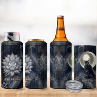 Khonsu 4 in 1 Can Cooler Tumbler Ancient Egyptian Dark Feather Pattern, Moonlit Raven Symbol, and Eye Lotus - Wonder Print Shop