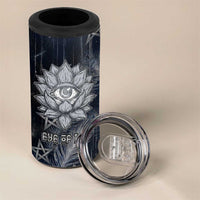 Khonsu 4 in 1 Can Cooler Tumbler Ancient Egyptian Dark Feather Pattern, Moonlit Raven Symbol, and Eye Lotus - Wonder Print Shop