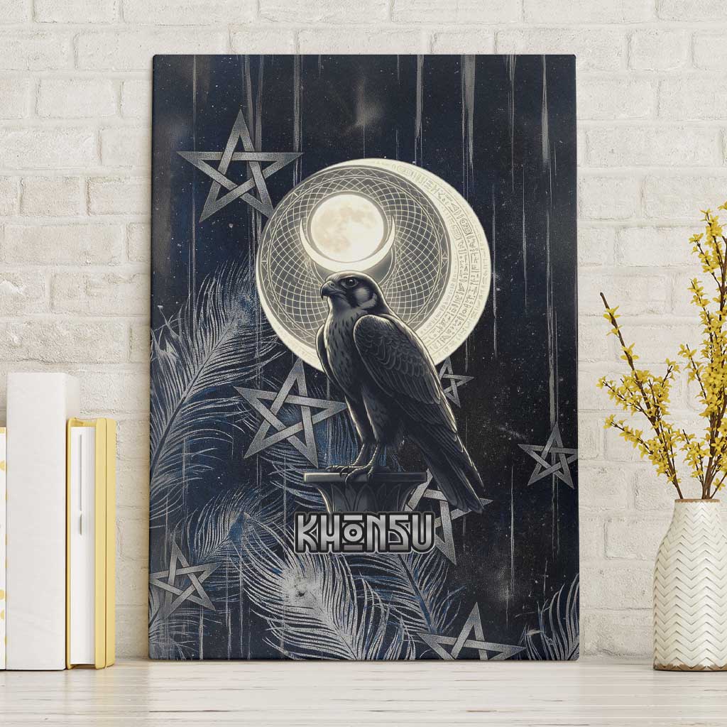 Khonsu Canvas Wall Art Ancient Egyptian Dark Feather Pattern, Moonlit Raven Symbol, and Eye Lotus - Wonder Print Shop