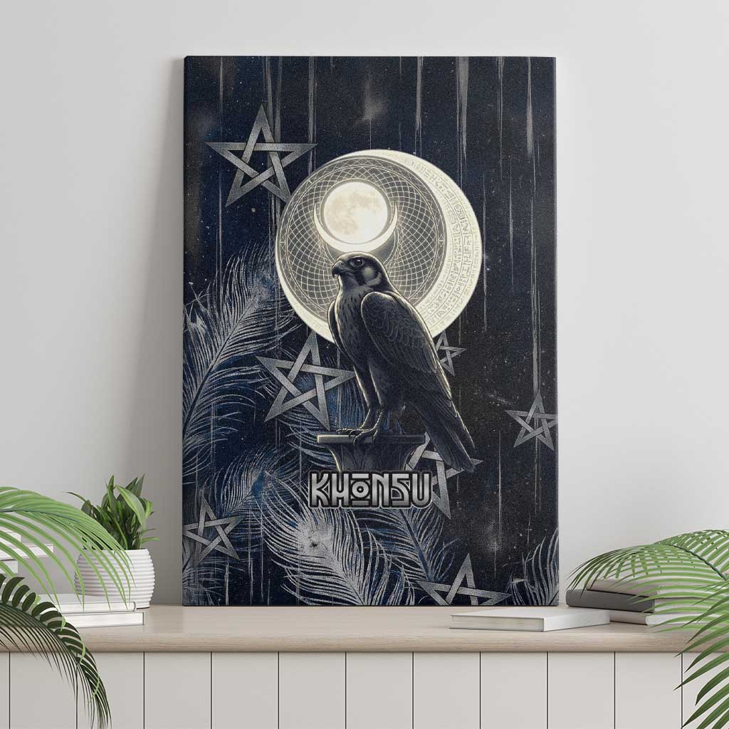 Khonsu Canvas Wall Art Ancient Egyptian Dark Feather Pattern, Moonlit Raven Symbol, and Eye Lotus - Wonder Print Shop