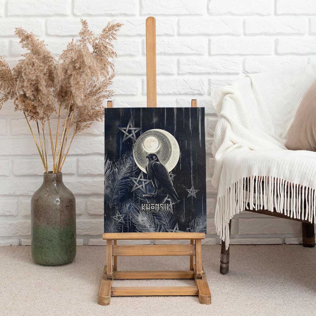 Khonsu Canvas Wall Art Ancient Egyptian Dark Feather Pattern, Moonlit Raven Symbol, and Eye Lotus - Wonder Print Shop
