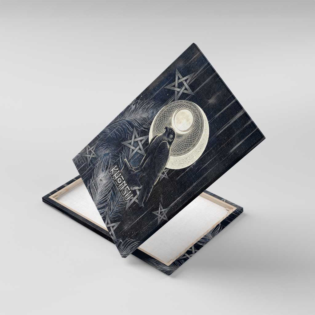 Khonsu Canvas Wall Art Ancient Egyptian Dark Feather Pattern, Moonlit Raven Symbol, and Eye Lotus - Wonder Print Shop