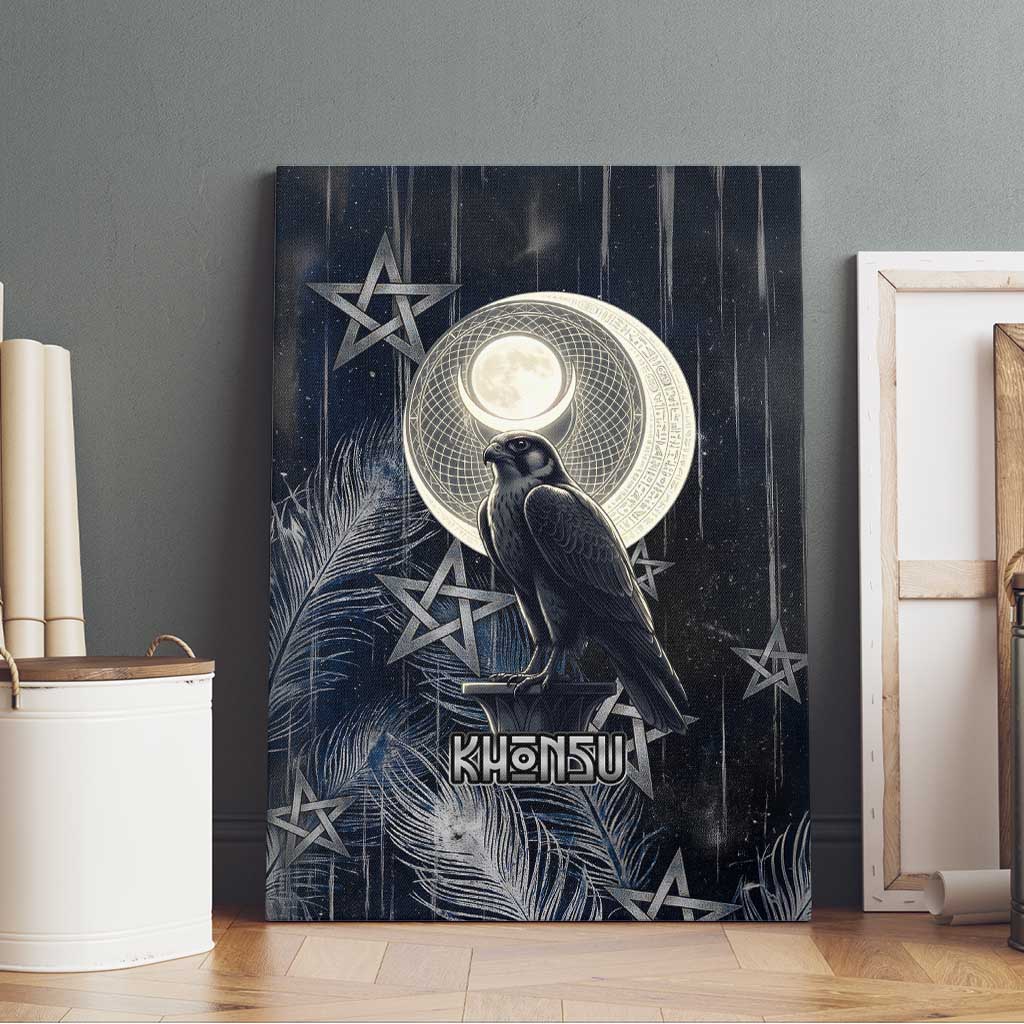 Khonsu Canvas Wall Art Ancient Egyptian Dark Feather Pattern, Moonlit Raven Symbol, and Eye Lotus - Wonder Print Shop