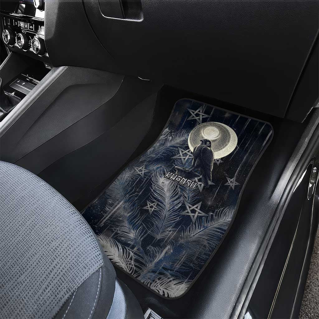 Khonsu Car Mats Ancient Egyptian Dark Feather Pattern, Moonlit Raven Symbol, and Eye Lotus - Wonder Print Shop