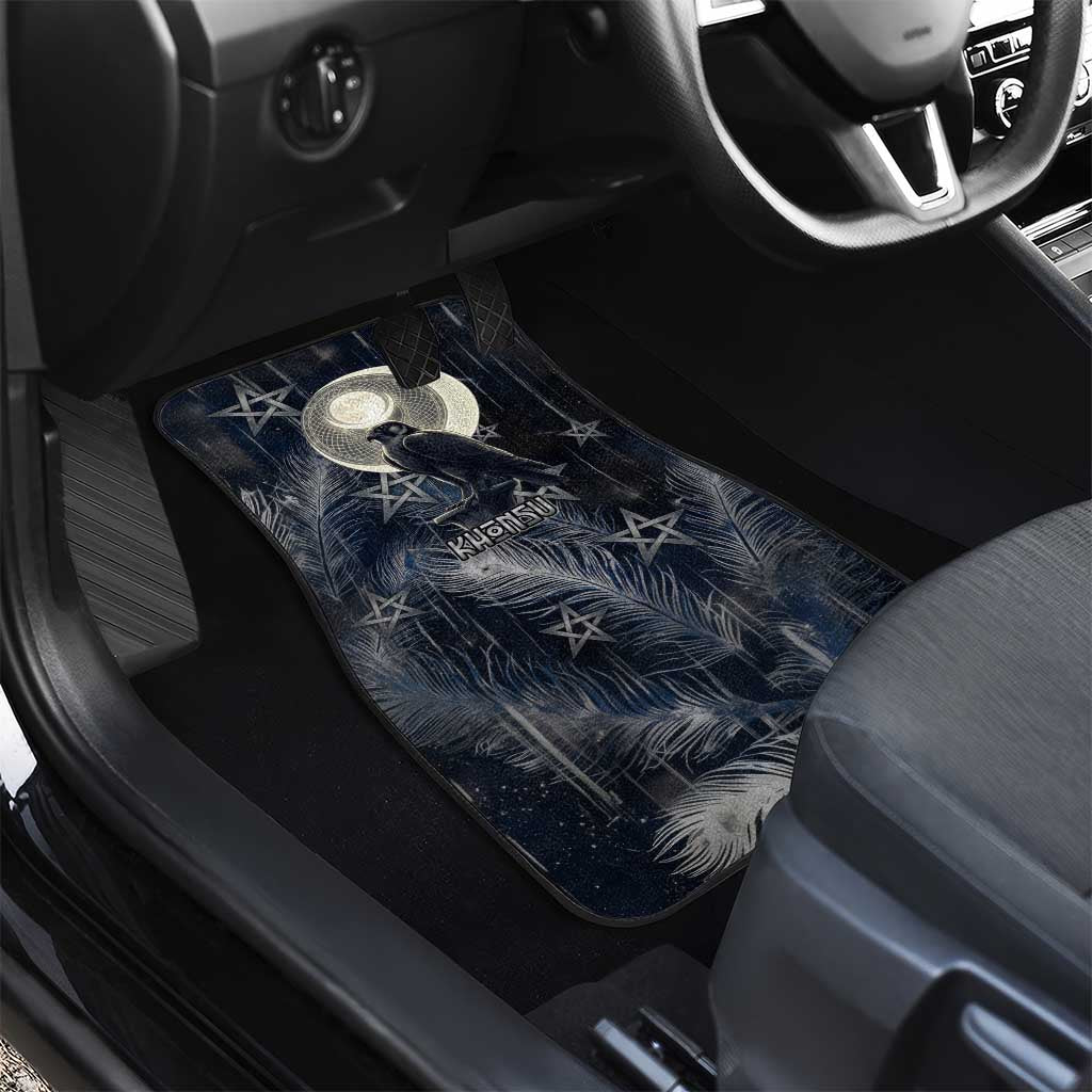Khonsu Car Mats Ancient Egyptian Dark Feather Pattern, Moonlit Raven Symbol, and Eye Lotus - Wonder Print Shop