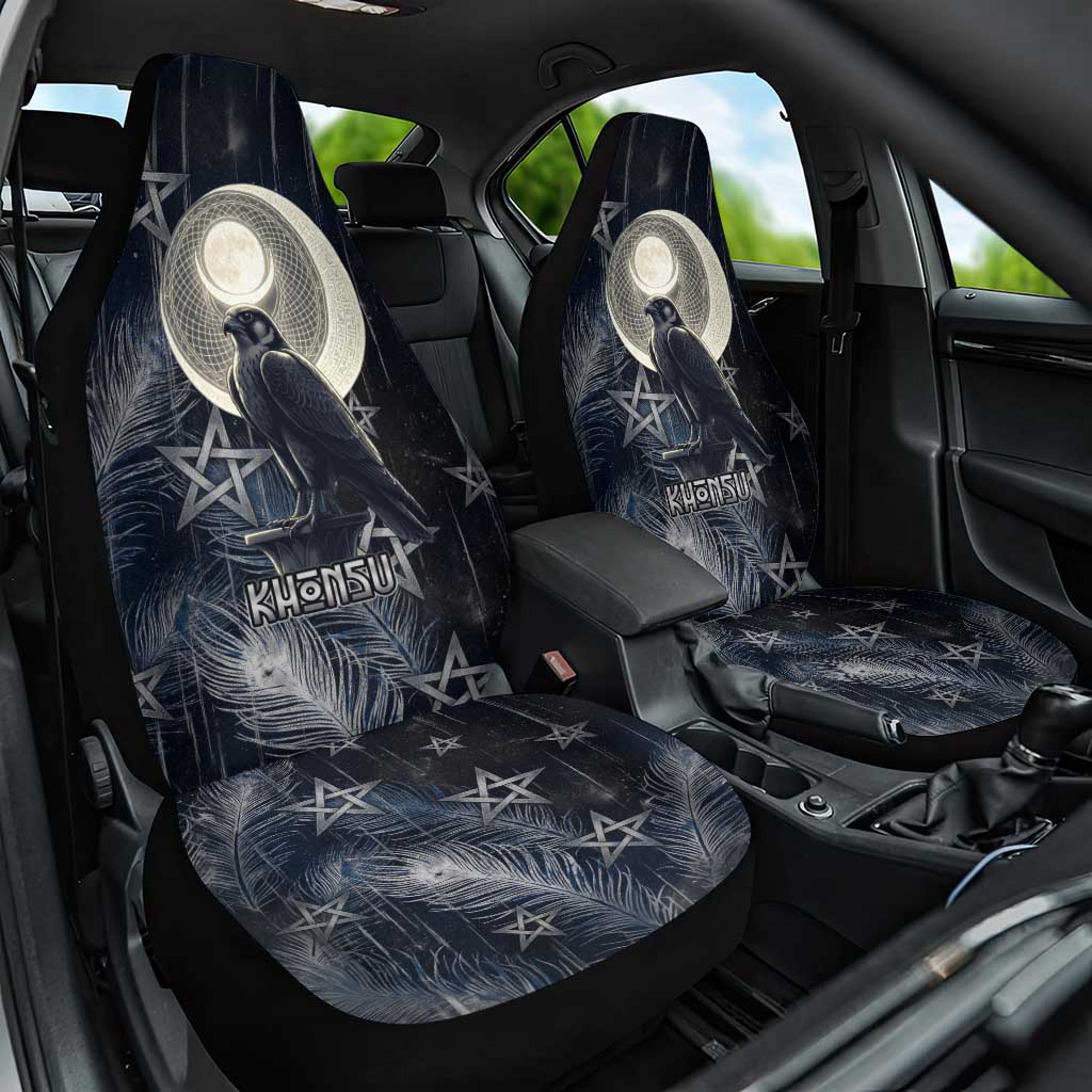 Khonsu Car Seat Cover Ancient Egyptian Dark Feather Pattern, Moonlit Raven Symbol, and Eye Lotus - Wonder Print Shop